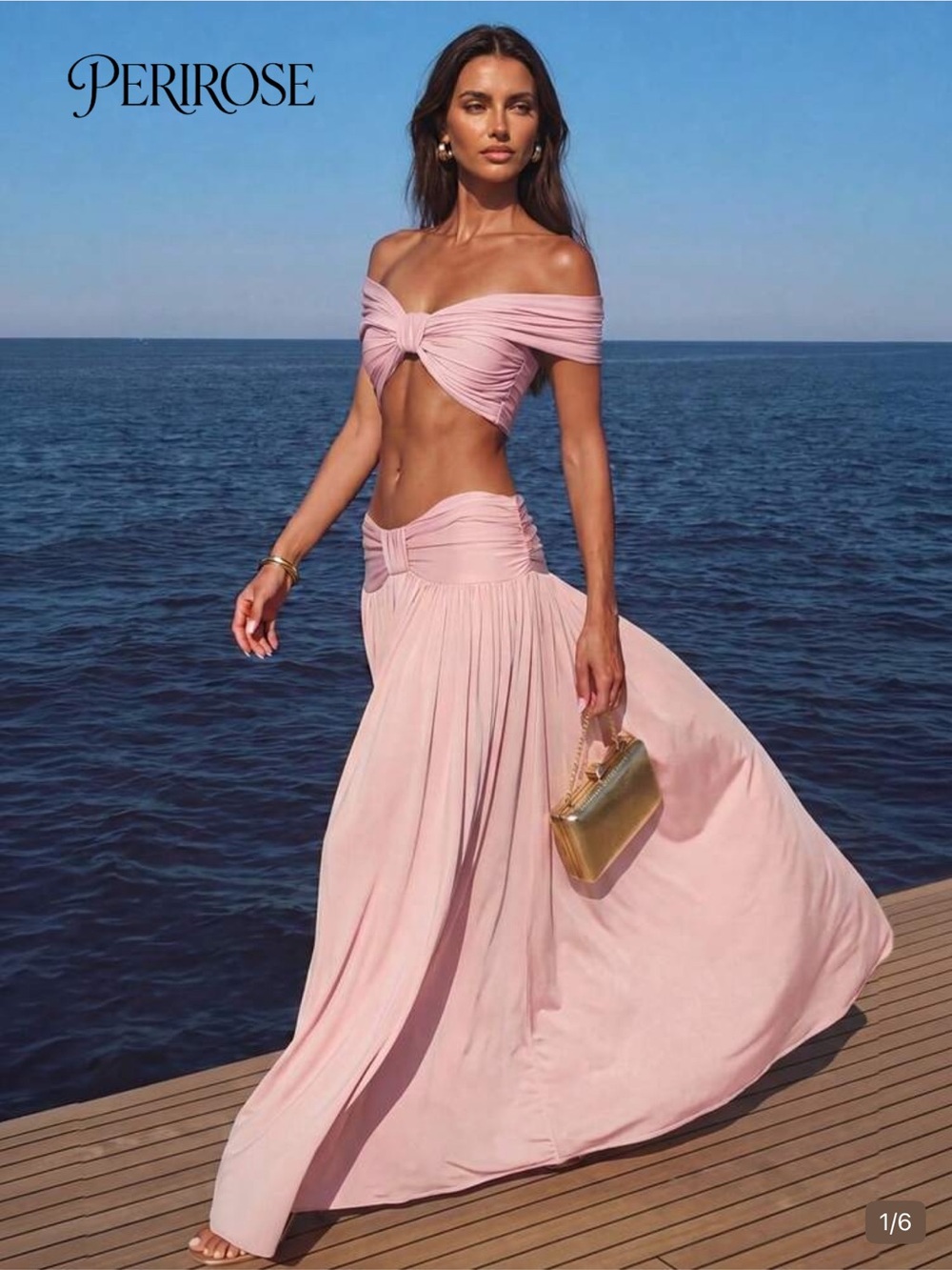 Off-Shoulder Pink Maxi Skirt Set - Never Worn